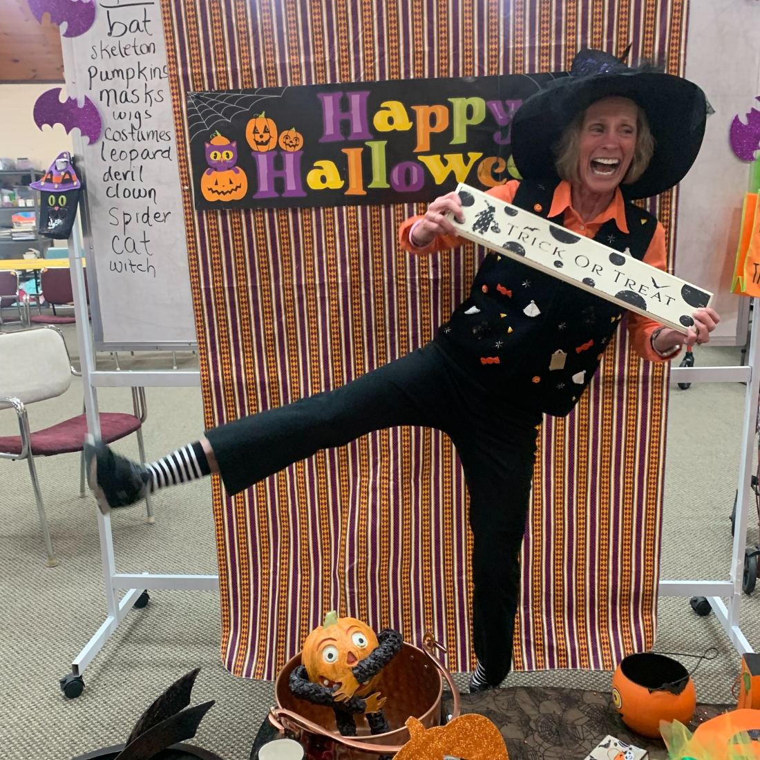 Julie dressed as a witch for Halloween
